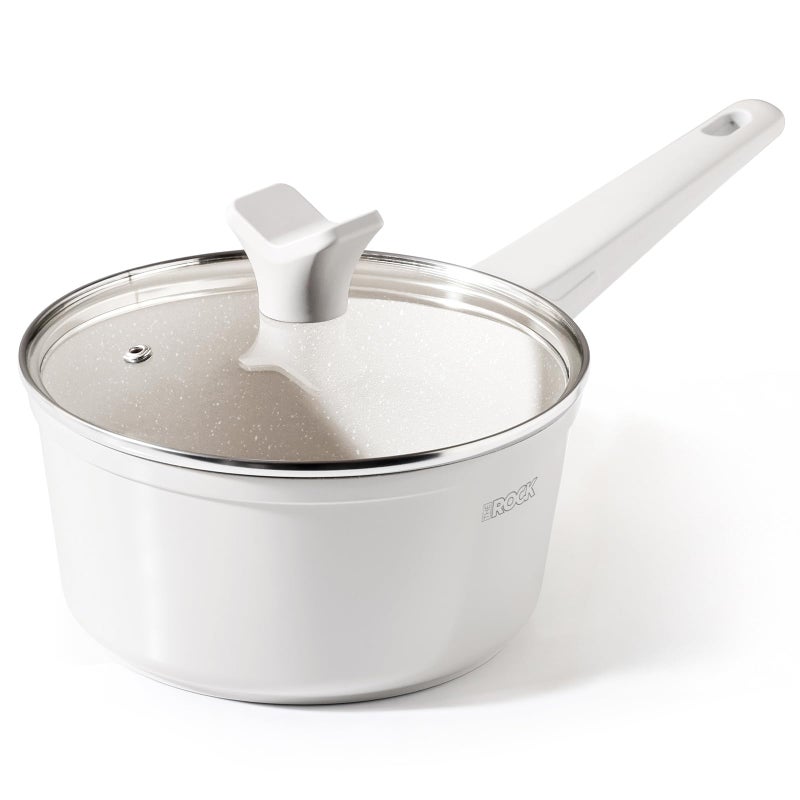 THE ROCK SOHO Ceramic Nonstick Saucepan with Lid, 1.9 Quart Non Toxic Small Pot with PPG Fusion Pro Coatingâ€“Nothing Sticks, Never Warps, Lasts Longer, Induction Compatible, PTFE, PFOA&PFAS Free, Cream - Image 1
