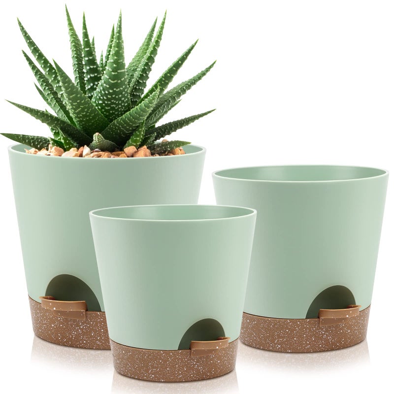 YNNICO Indoor Self Watering Planters with Drainage Holes and Saucers 98 75 Inches Green 3 Pots Springgreen