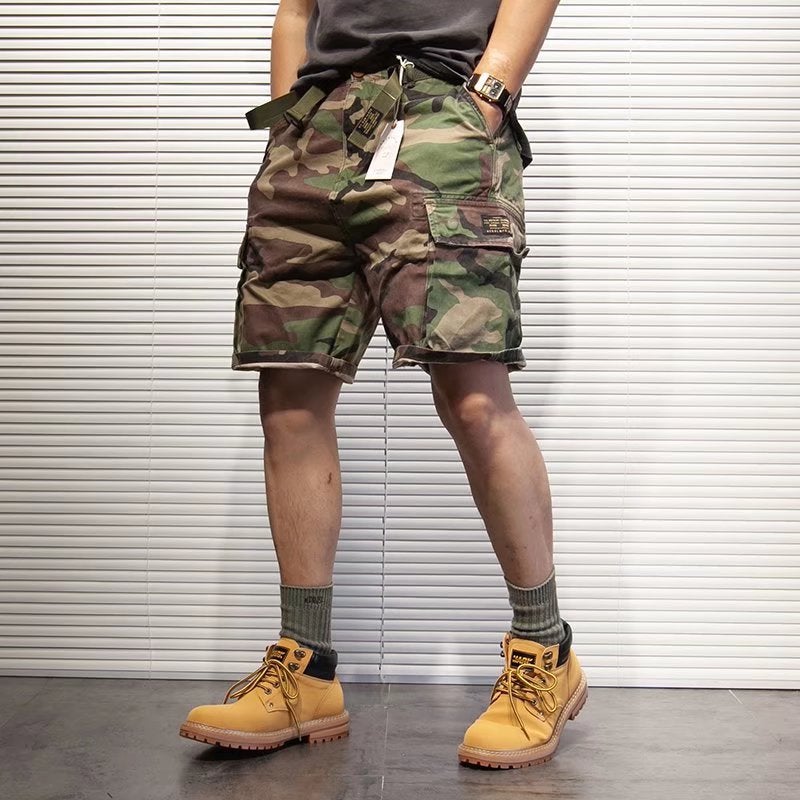 Mens Summer Camo Cargo Shorts Casual Retro 111 light camouflage (send Belt) 111 light camouflage (send Belt)
