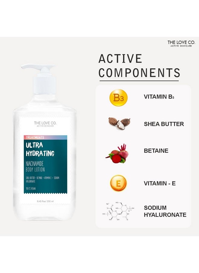 THE LOVE CO. - 5% Niacinamide Body Lotion Moisturizer For Body Repairs Skin Barrier, Reduces Acne Marks & Nourishes | For All Skin Typesactive Skincare 250Ml - Image 1