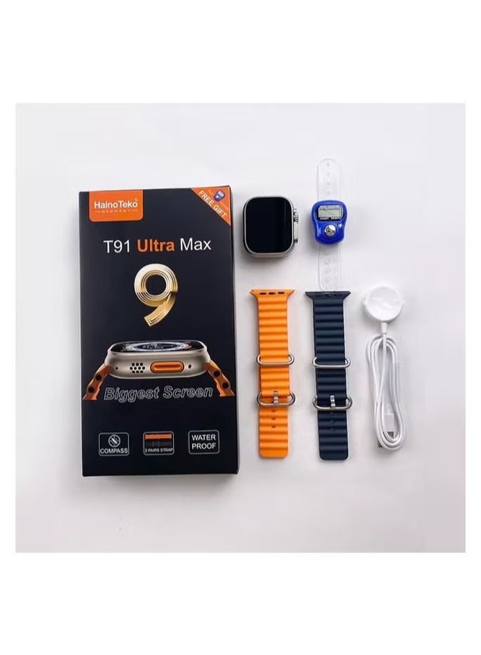 Haino Teko Germany T91 Ultra Max Smart Watch – Largest Screen, Compass Function, Waterproof Design, Two Interchangeable Straps, Advanced Health Monitoring, Free Gift Included, Ideal for Fitness & Outdoor Activities - Image 3