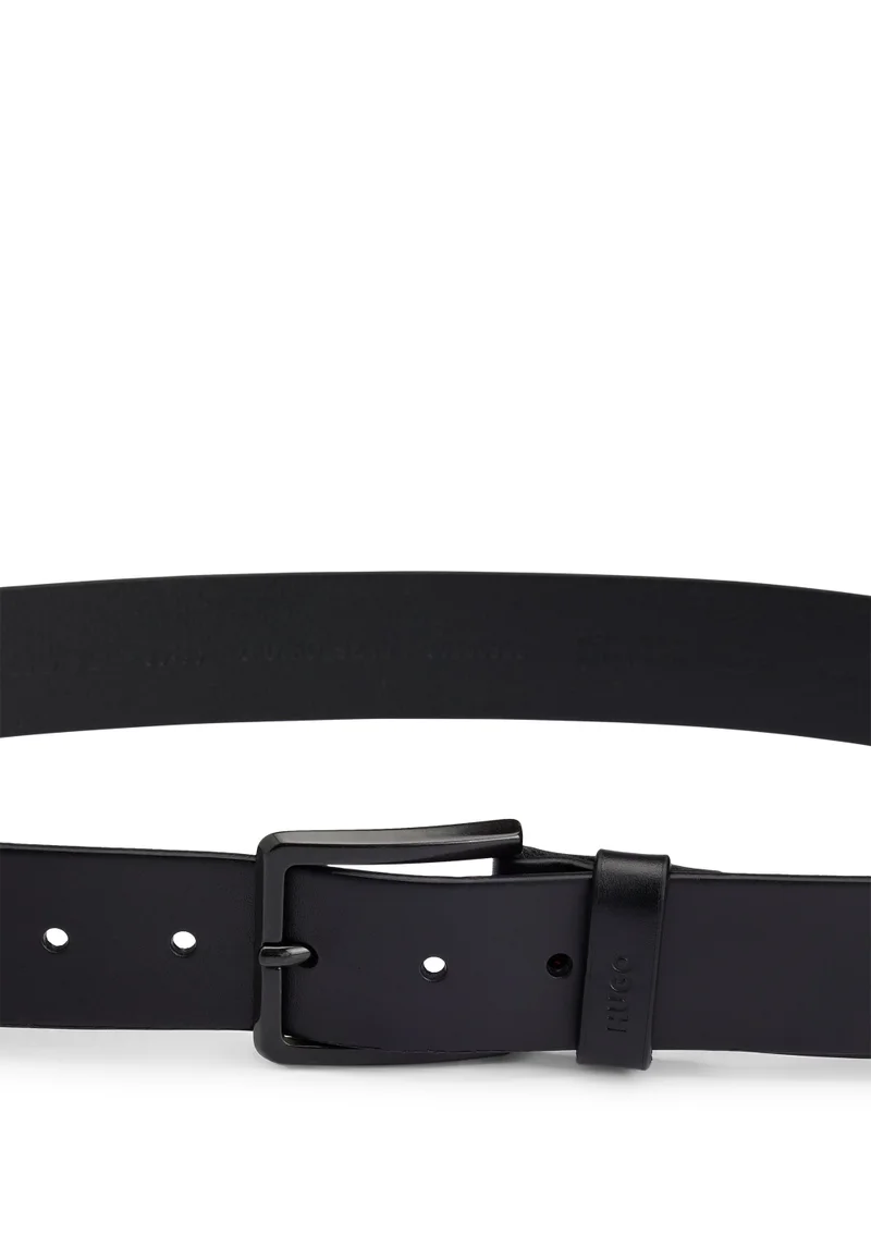 HUGO Italian-leather belt with logo-stamped keeper