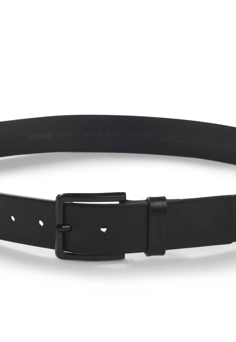 HUGO Black Italian-leather belt with logo-stamped keeper for Men | Best Price UAE