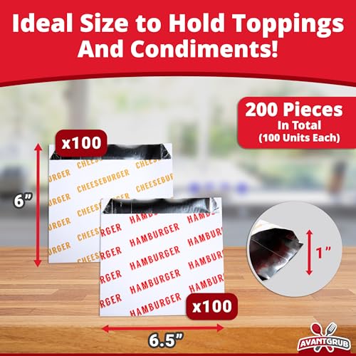 Avant Grub Retro, Grease Proof Burger Wrappers Combo 200pk. Insulated, Pro Quality Bulk Hamburger and Cheeseburger Bags are BPA Free. Large, Allergen Friendly BBQ Foil Paper Great Cooking Supply For Themed Party - Image 3