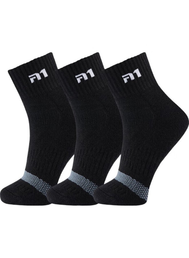 TAAN Sports Socks, Mid-Calf Men'S Socks, Thickened Terry Bottom, Running, Sweat-Absorbing, Breathable, Non-Slip Socks T535, Black, 3 Pairs - Image 3