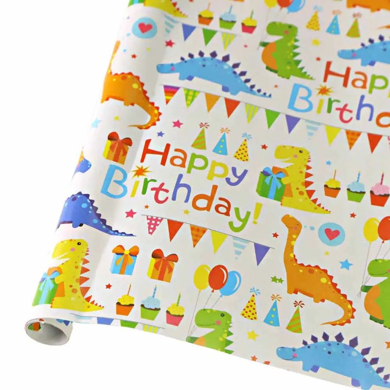 Happy Birthday Dragon Design Wrapping Paper, Happy Birthday Wrapping Paper, Recycled Gift Wrapping Paper for Birthday, Set of 2 Pcs