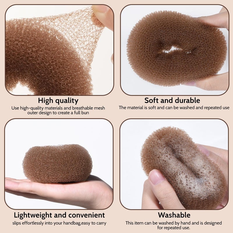 TsMADDTs Dount Bun Maker, 3 pcs Light Brown Hair Bun Maker with 20 pcs Bobby Pins for Ballet, Dance - Image 3