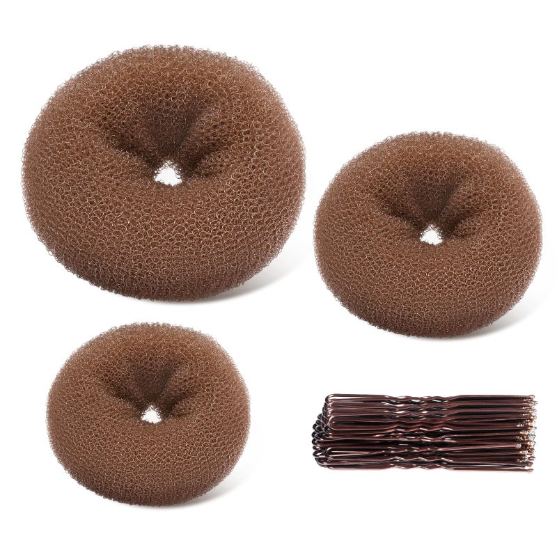 TsMADDTs Dount Bun Maker, 3 pcs Light Brown Hair Bun Maker with 20 pcs Bobby Pins for Ballet, Dance - Image 1