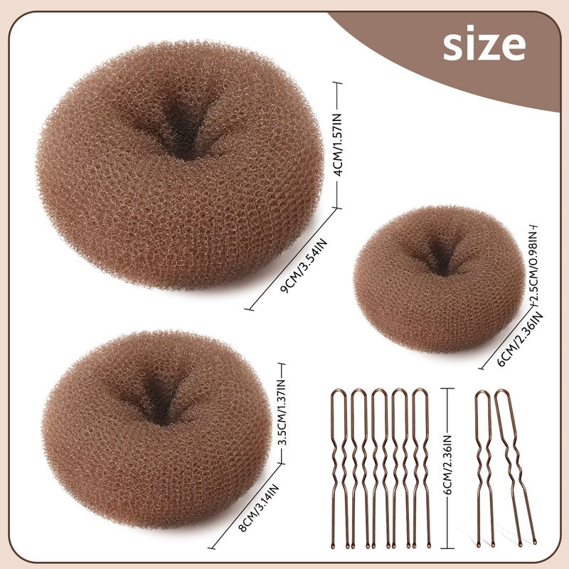 TsMADDTs Dount Bun Maker, 3 pcs Light Brown Hair Bun Maker with 20 pcs Bobby Pins for Ballet, Dance - Image 2