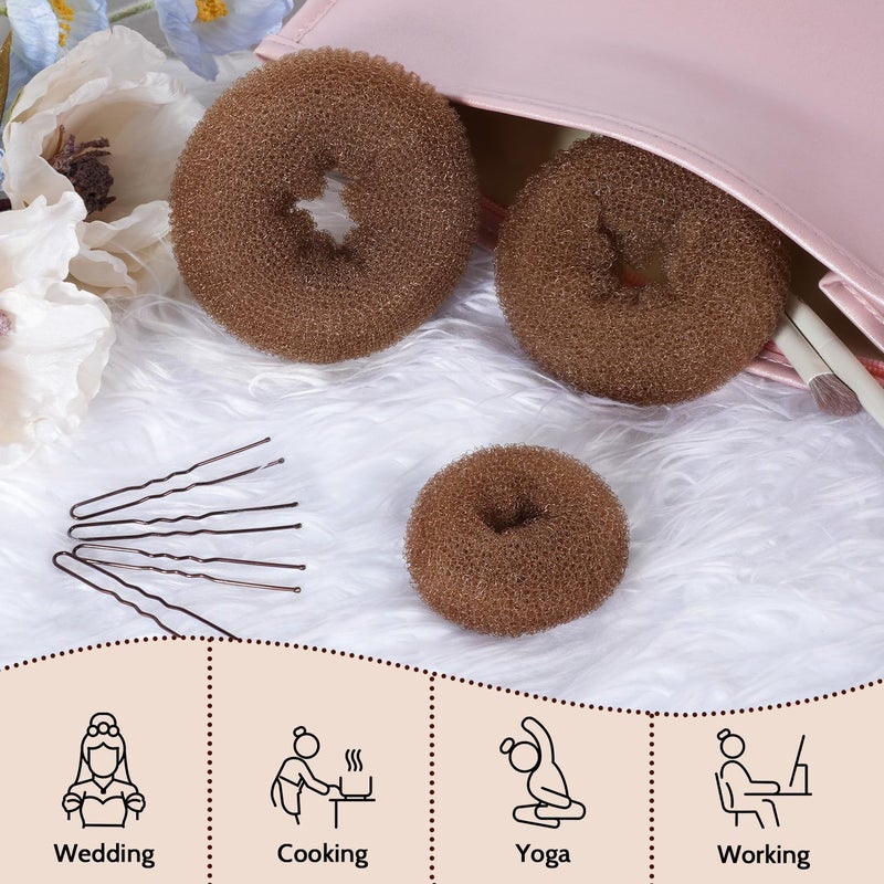 TsMADDTs Dount Bun Maker, 3 pcs Light Brown Hair Bun Maker with 20 pcs Bobby Pins for Ballet, Dance - Image 5