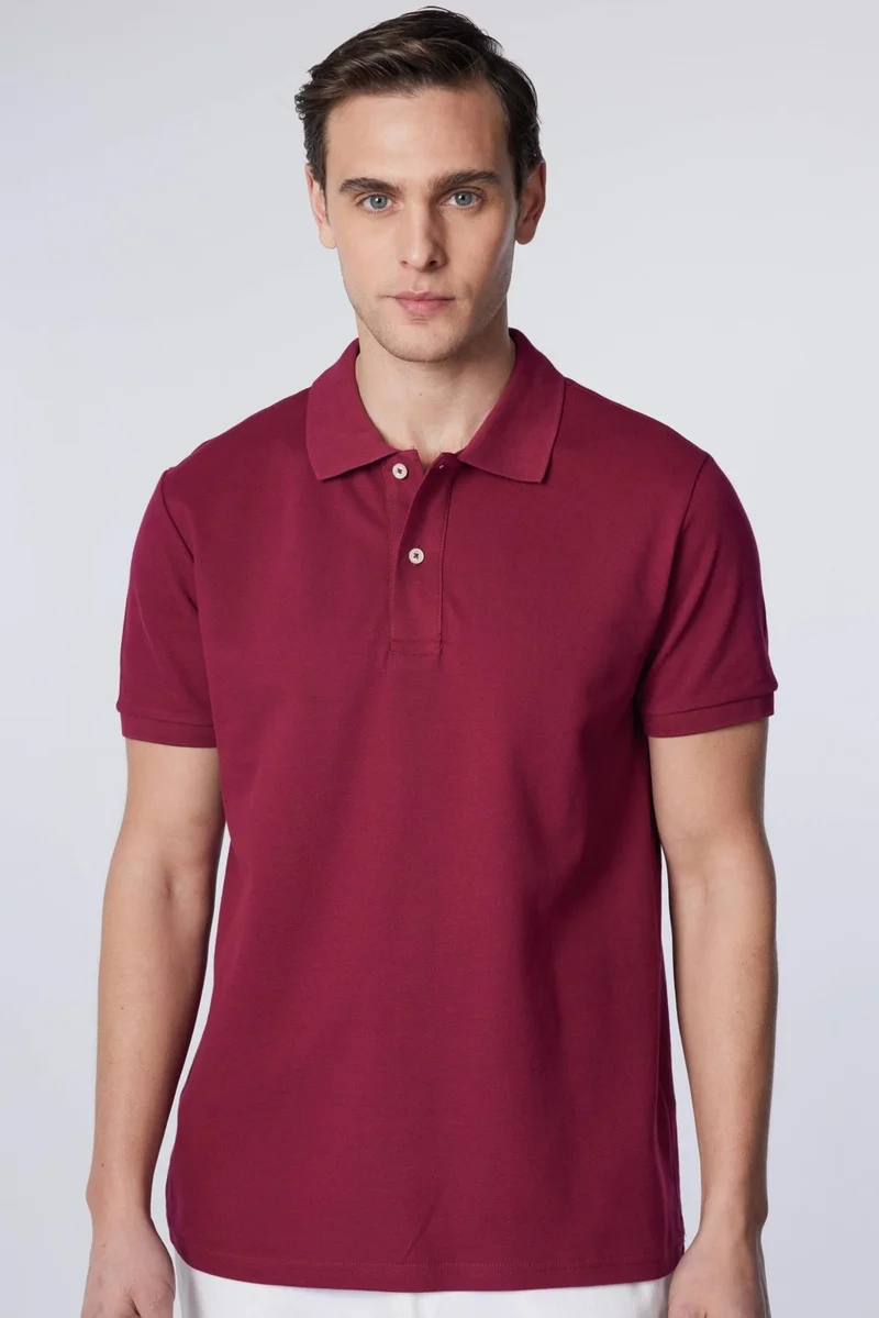 Tudors Men's Slim Fit Narrow Cut Cotton Plain Pique Claret Red Polo Collar T-Shirt