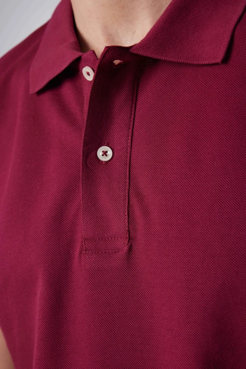 Tudors Men's Slim Fit Narrow Cut Cotton Plain Pique Claret Red Polo Collar T-Shirt