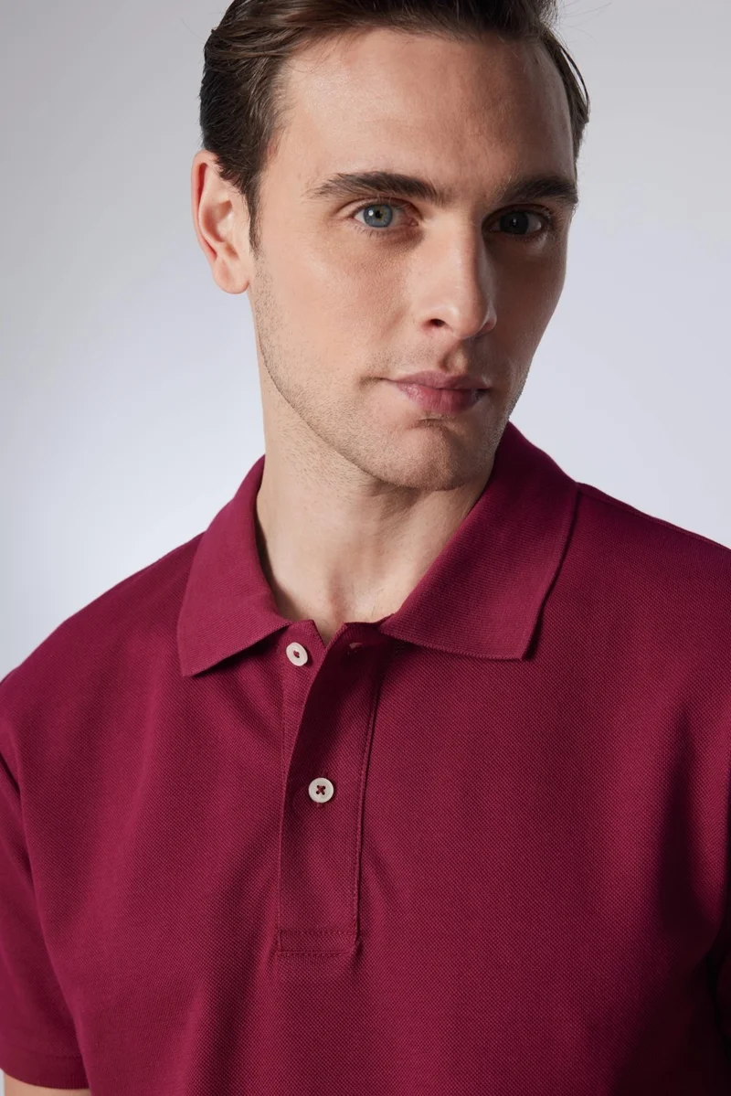 Tudors Men's Slim Fit Narrow Cut Cotton Plain Pique Claret Red Polo Collar T-Shirt