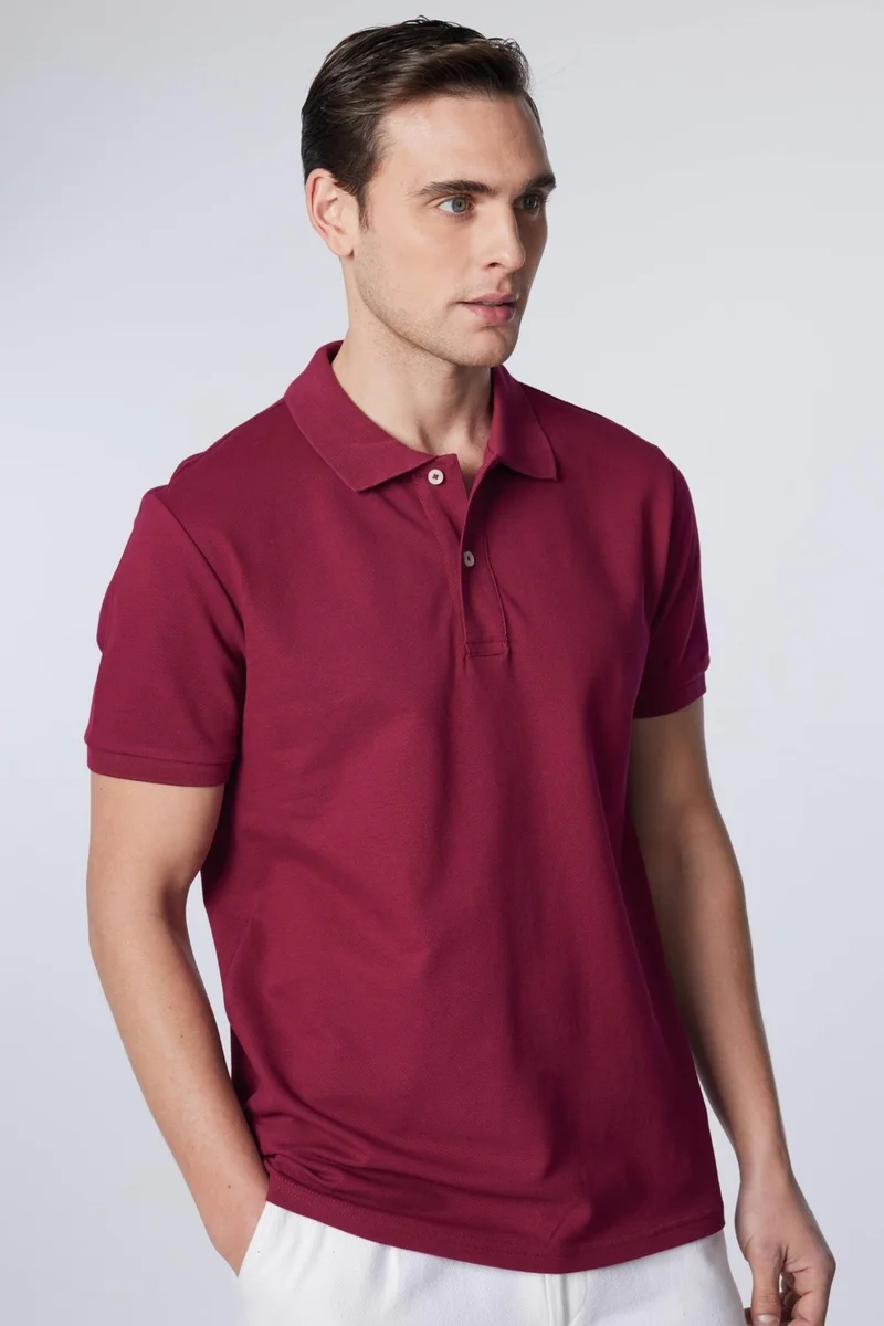 Tudors Men's Slim Fit Narrow Cut Cotton Plain Pique Claret Red Polo Collar T-Shirt