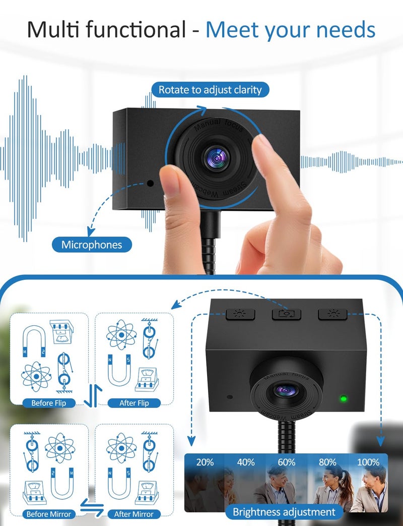 Majiphi Webcam for PC, 1080P Streaming Camera, Web Camera for Desktop Computer/Laptop Webcam with Microphone, Plug and Play USB Web cam with Bracket, Manual Focus, for Live Streaming, Video Calls, Meetings - Image 2