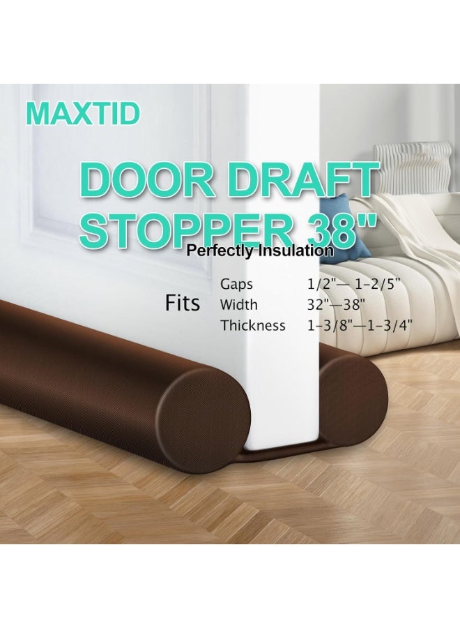 Door Draft Stoppers Brown Adjustable 32-38 Inches Double Sided Draft Blocker for Cat Door Air Stopper Door Sweep - Image 2