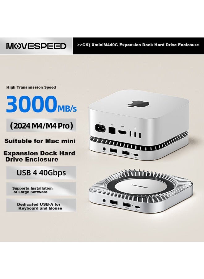 MOVESPEED Move Speed For Macmini M4 Expansion Dock Hard Drive Enclosure Ssd External Expansion Storage Heat Dissipation Base Expansion Dock 40g Transmission Compatible With Thunderbolt 4/5 Interfac - Image 1