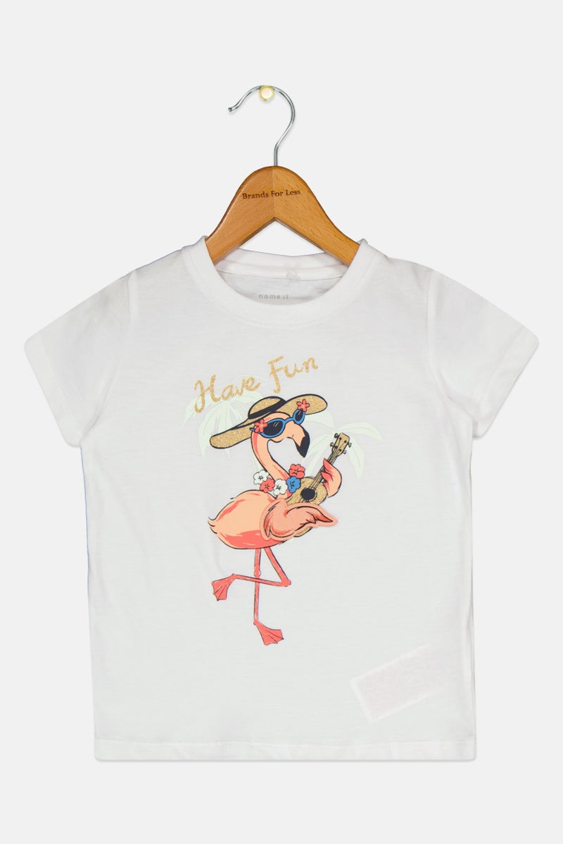 NAME IT Toddlers Girl Short Sleeve Graphic Print T Shirt, White - Image 1