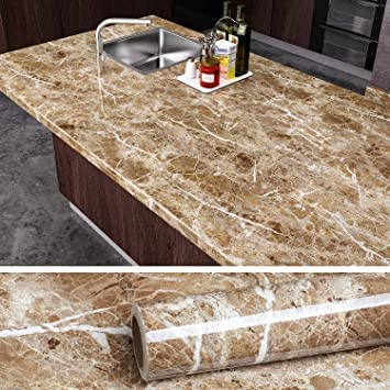 QUALIZA Aluminium foil Stickers Oil Proof Kitchen Stove Stickers Waterproof and Heat Resistant Contact Paper for Kitchen and Multiple uses in Kitchen 60 x 200 cm Light Brown - Image 1