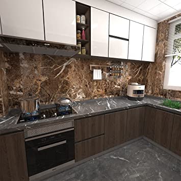 QUALIZA Aluminium foil Stickers Oil Proof Kitchen Stove Stickers Waterproof and Heat Resistant Contact Paper for Kitchen and Multiple uses in Kitchen 60 x 200 cm Light Brown - Image 5