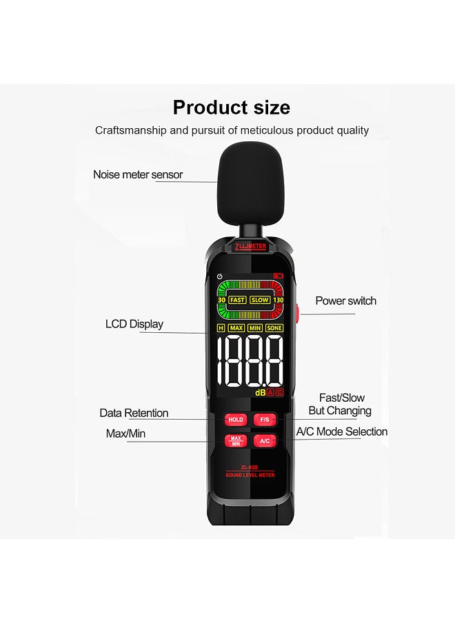 Generic Household Noise Decibel Tester Professional 30-130dB Digital Noise Meter Handheld Fully Functional Digital Sound Level Meter LCD Backlit Display  - Image 4