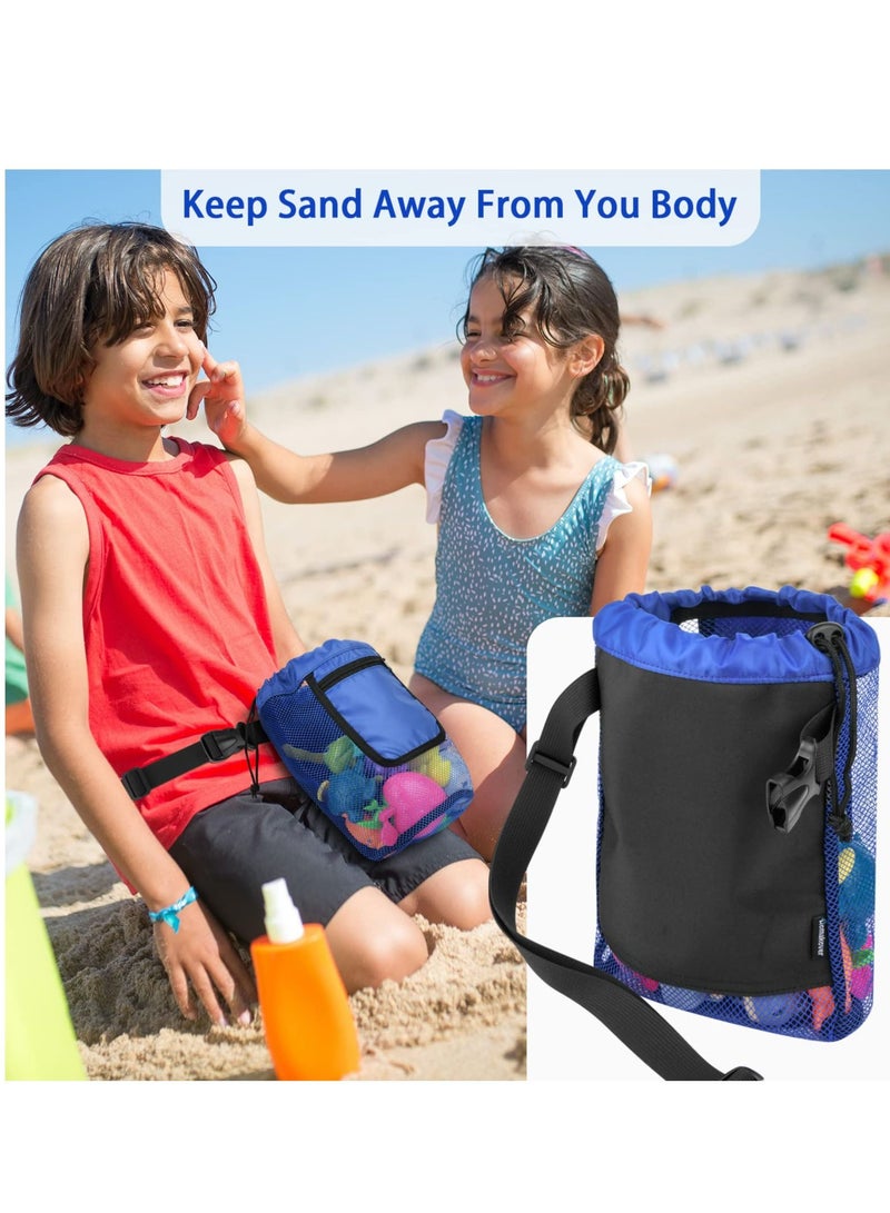 Excefore 2 PCS Kids Shell Collecting Bag, Adjustable Colorful Net Bag, Beach Mesh Bag for Kids Picking Up Shells, Kids Toys Storage (Blue, Red) - Image 4