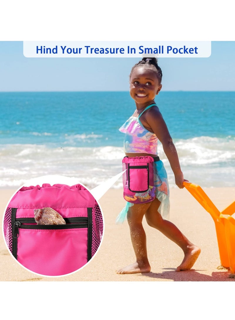 Excefore 2 PCS Kids Shell Collecting Bag, Adjustable Colorful Net Bag, Beach Mesh Bag for Kids Picking Up Shells, Kids Toys Storage (Blue, Red) - Image 5