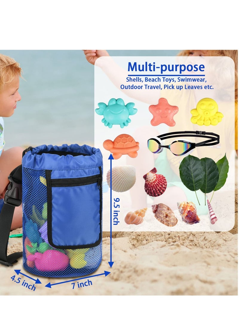 Excefore 2 PCS Kids Shell Collecting Bag, Adjustable Colorful Net Bag, Beach Mesh Bag for Kids Picking Up Shells, Kids Toys Storage (Blue, Red) - Image 2