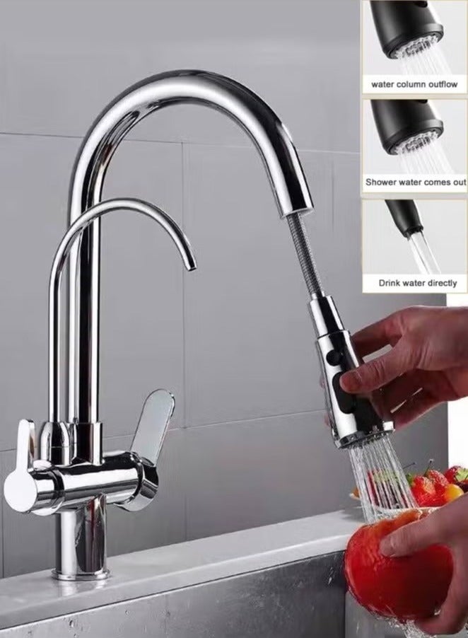 Beauenty Kitchen Pull-Out Hot and Cold Faucet Three-in-One Pure Direct Drinking Faucet Washbasin Sink Sink Faucet - Image 2