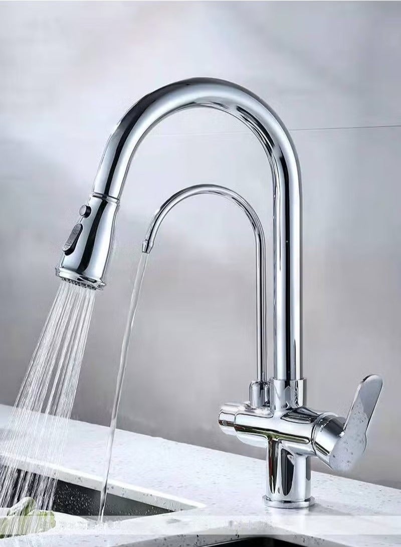 Beauenty Kitchen Pull-Out Hot and Cold Faucet Three-in-One Pure Direct Drinking Faucet Washbasin Sink Sink Faucet - Image 1