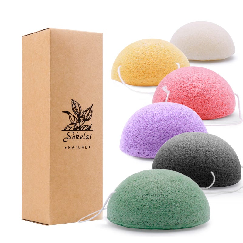 wokelai Konjac Facial Sponges for Cleansing Exfoliating Konjac Face Sponge for Washing Face Body Organic Natural Cleaning Puff Buff Scrubber for Shower Bath SPA for Babys Men Women