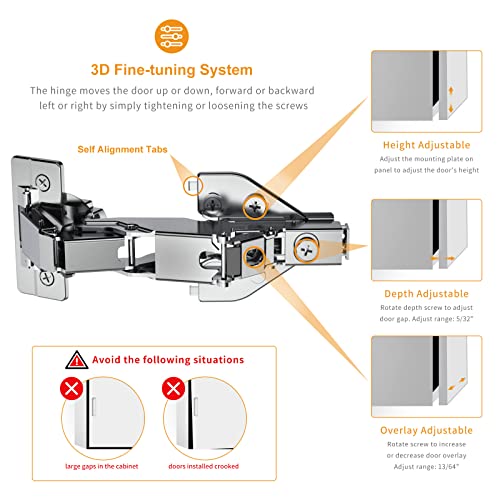 Chibery 2 Pack 165 Degree Lazy Susan Hinge, Face Frame, CLIP ON Plate for Easy Installation, Soft Close Multi-pivot Concealed hardware for Corner Kitchen Cabinet, Cupboard Folded, Folden Door, Closets - Image 2