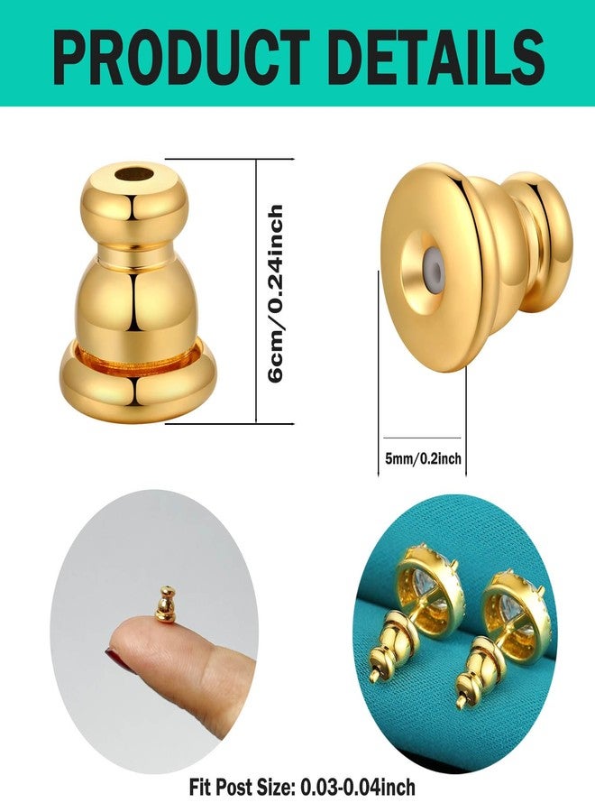 Catinee Earring Backs, Hypoallergenic 14k Gold Bullet Earring Backs Replacements for Studs/Droopy Ears, Secure Locking Backing for Sensitive Ears (Gold 3pairs) - Image 4