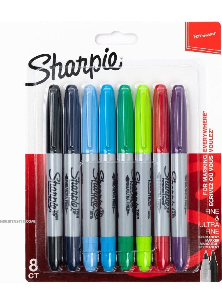 Sharpie Twin Tip Permanent Marker Mixed Color 8 Pieces 