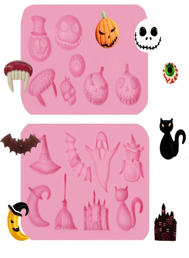 Xcake Lcook Pumpkin Skull Fondant Chocolate Molds, Halloween Ghost Bat Owl Cat Silicone Molds for Cake Decoration Cupcake Topper Candy Gum Paste Sugar Craft Clay Resin - Image 1