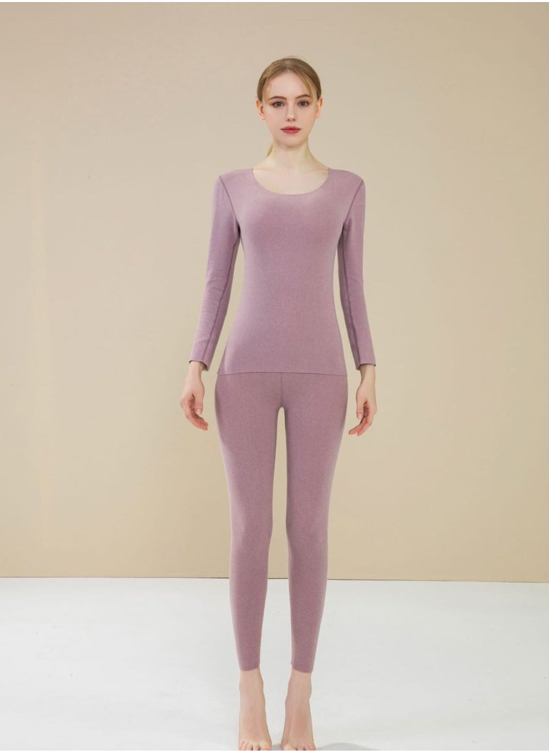 Loquat Trackless Mulberry Silk Thermostatic Warm Long Johns Suit Taro Purple  - Image 1