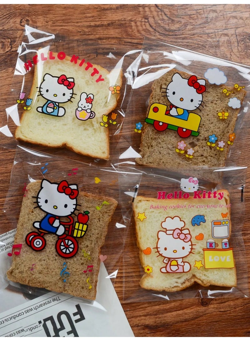 Hello Kitty 50 pieces of Hello Kitty-themed cookie packaging bags, beautifully designed and perfect for children, gift treats, and sweets giveaways. Features a secure resealable closure and comes in assorted shapes and designs. - Image 1