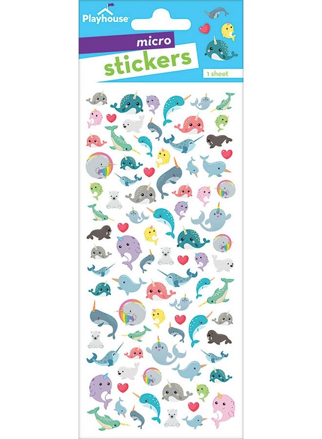 Playhouse Narwhal Party Glitter Accent Micro Mini Sticker Sheet 1 Pack - Image 1