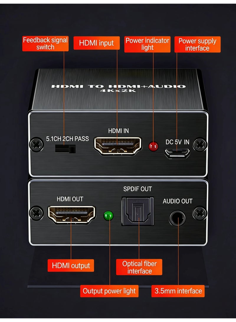 إيغوروف محول مستخرج صوت HDMI 4K، محول HDMI إلى HDMI + صوت، يدعم دقة 4Kx2K، لـ PS4/PS5 والتلفزيون ومكبرات الصوت - Image 5