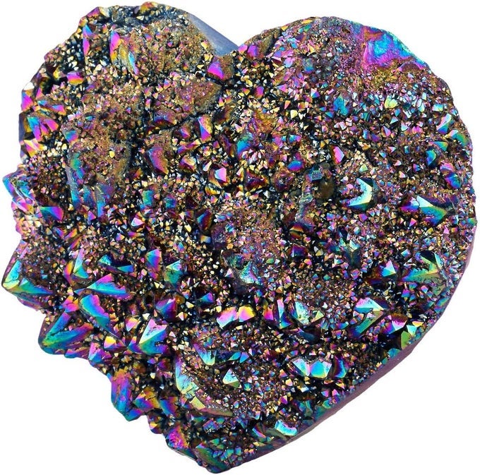 LOVE HEART RAINBOW TITANIUM COATED QUARTZ CRYSTAL CLUSTER, HEALING CRYSTAL DRUSY GEODE GEMSTONE SPECIMEN FIGURINE FOR VALENTINE'S DAY, 1.9-2.7''