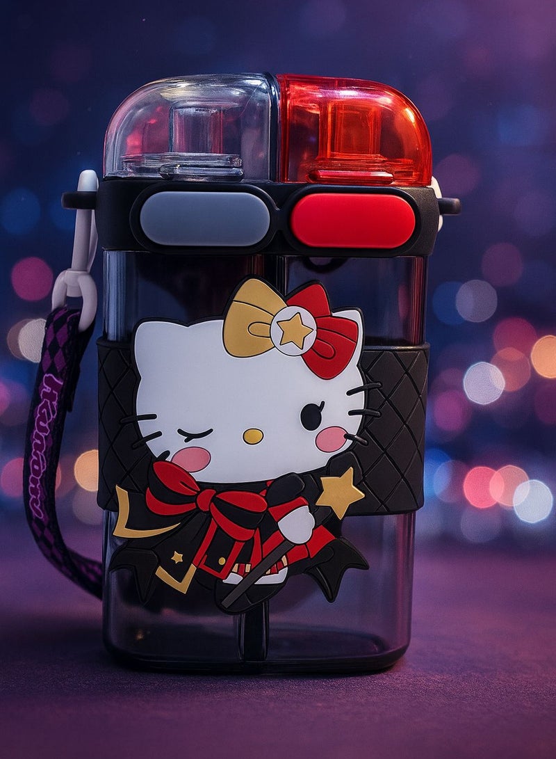 هالو كيتي زمزمية ماء للأطفال  بتصميم شخصية هيلو كيتي  | زجاجة ماء بتقسيم مزدوج لحمل مشروبين مختلفين في نفس الوقت | قارورة ماء مدرسية وعملية للمدرسة والرحلات | زمزمية بلاستيك آمنة وصحية خالية من BPA