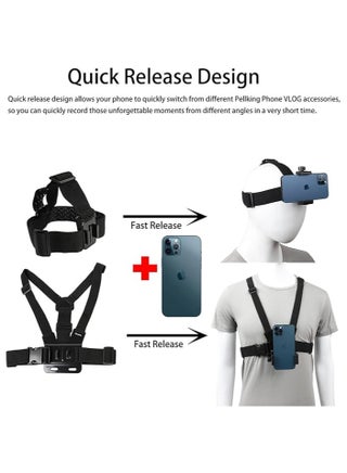 Mobile Phone Chest Strap Harness Mount Head Strap Holder Kit Works with all phone clips compatible with iPhone, Samsung, GoPro Hero 13,12,11,10,9, 8,7, 6,5,4, 3,2,1, AKASO, DJI Osmo and POV/VLOG. - view 3