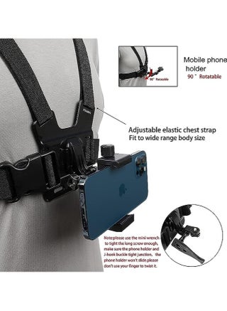 Mobile Phone Chest Strap Harness Mount Head Strap Holder Kit Works with all phone clips compatible with iPhone, Samsung, GoPro Hero 13,12,11,10,9, 8,7, 6,5,4, 3,2,1, AKASO, DJI Osmo and POV/VLOG. - view 2