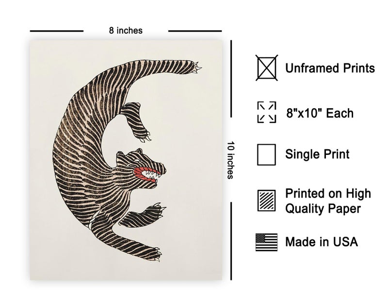Poster Master Vintage Tiger Poster - Retro Japanese Tiger Print - Japanese Art - Gift for Men, Women, Veterinarian, Animal Lover - Minimal Decor for Office, Bedroom, Nursery - 8x10 UNFRAMED Wall Art - Image 2