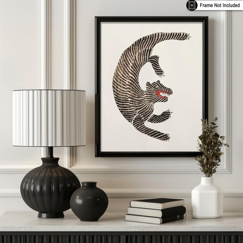 Poster Master Vintage Tiger Poster - Retro Japanese Tiger Print - Japanese Art - Gift for Men, Women, Veterinarian, Animal Lover - Minimal Decor for Office, Bedroom, Nursery - 8x10 UNFRAMED Wall Art - Image 3