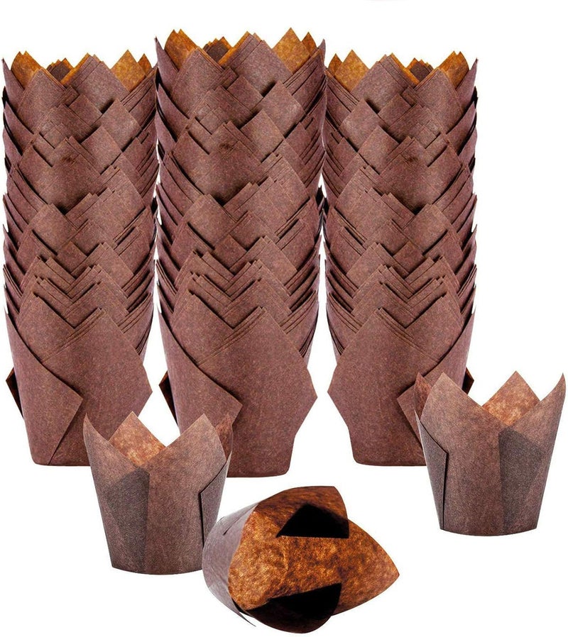 Oban Tulip Cupcake Liners Cupcake or Muffin Liners 150 Pack Medium Baking Cups Muffin Wrappers Perfect for Birthday Parties, Weddings, Baby Showers (Brown) - Image 1