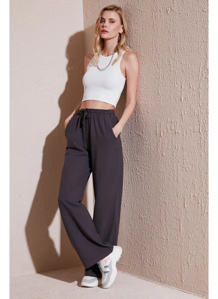 ليلا Cotton Relaxed Fit High Waist Wide Leg Pants Women's Trousers 668YP5118