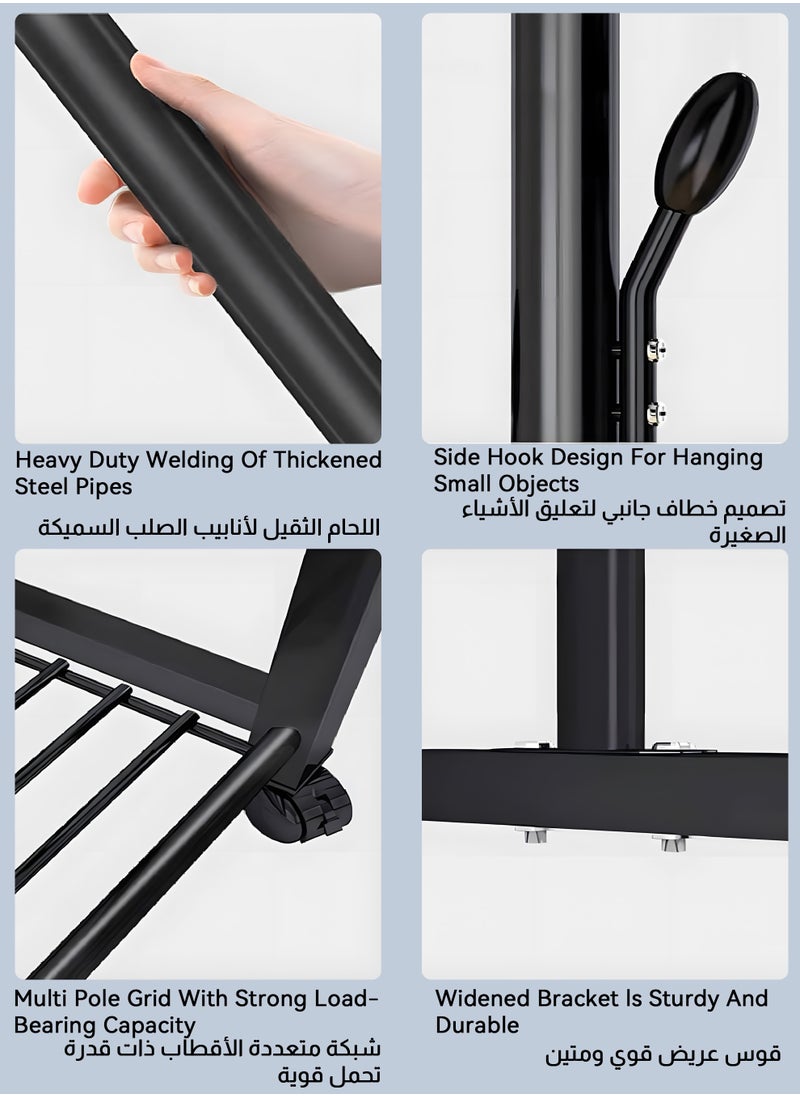 يو إل اتش واي سي - منظم علاقات ملابس معدنية وحامل ملابس أسود بعجلات باللون الأسود - Image 1