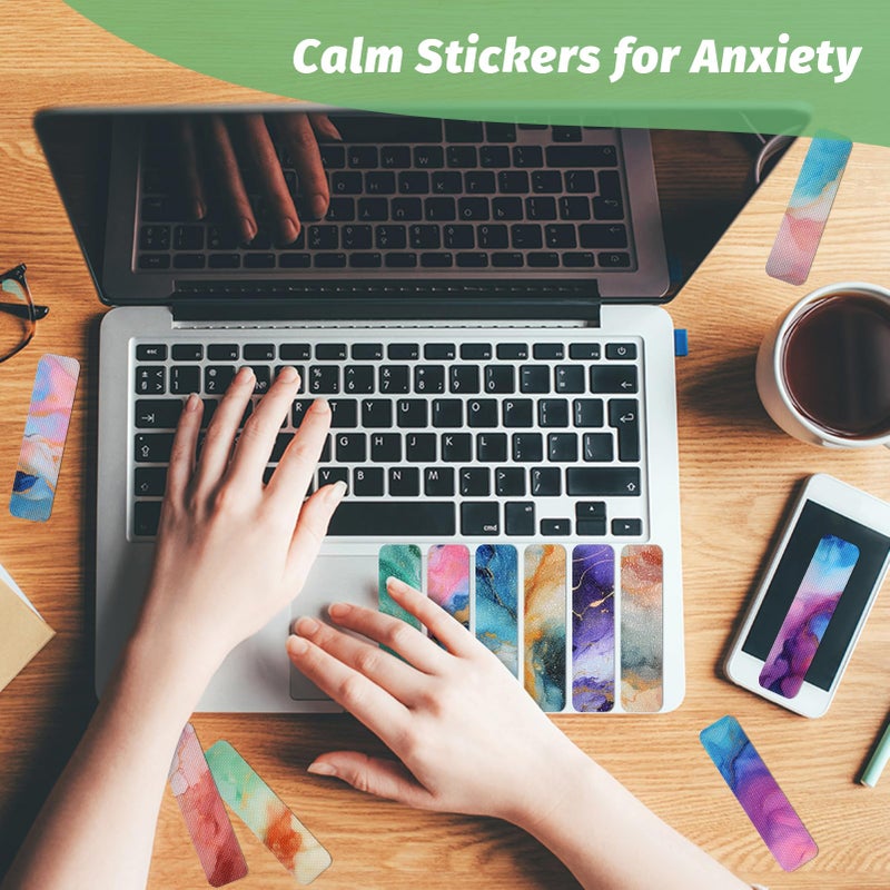 TOEMUR 72 Pieces Anxiety Sensory Stickers with Storage Box - Calming Stickers 2 Textured Surface - Fidget Strips for Office & Classroom Desk Adult & Teen Stress (Marble) - Image 4
