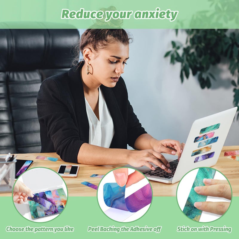 TOEMUR 72 Pieces Anxiety Sensory Stickers with Storage Box - Calming Stickers 2 Textured Surface - Fidget Strips for Office & Classroom Desk Adult & Teen Stress (Marble) - Image 5